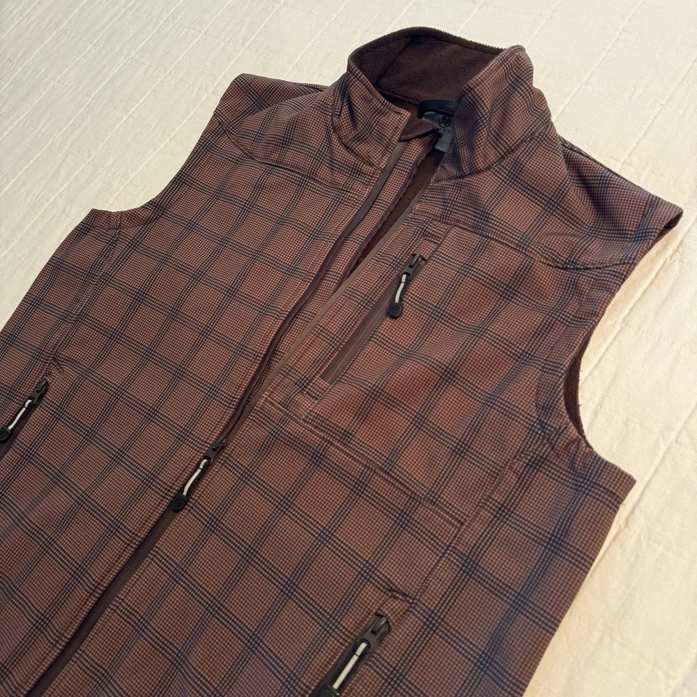Roper Men's Technical‎ Soft Shell Vest LARGE Brown Plaid Western EUC